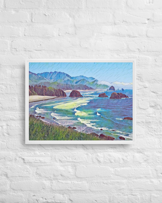 Ecola State Park - Digital Art - Framed canvas - FREE SHIPPING