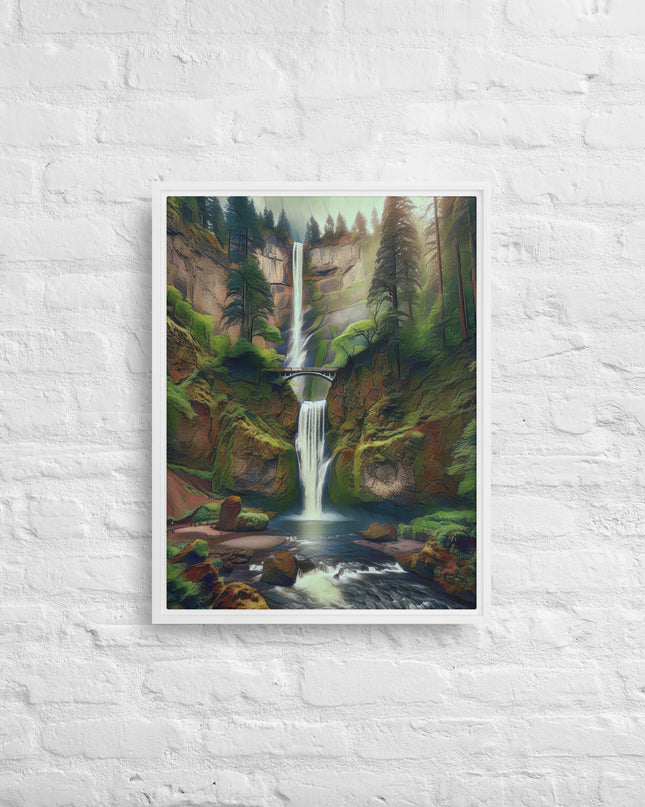 Multnomah Falls - Digital Art - Framed canvas - FREE SHIPPING