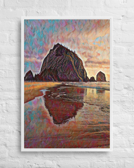 Haystack Rock - Digital Art - Framed canvas - FREE SHIPPING