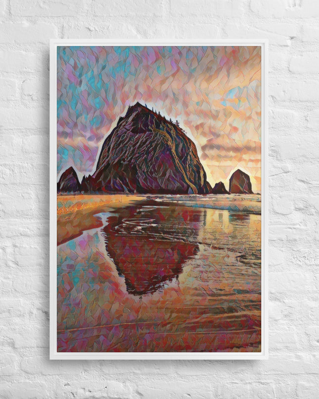 Haystack Rock - Digital Art - Framed canvas - FREE SHIPPING