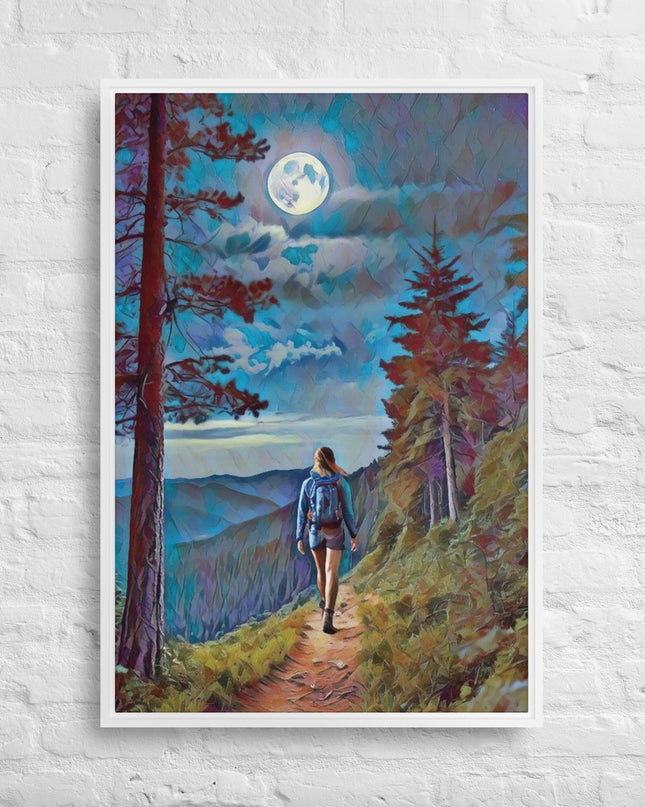 Oregon Full Moon Hiking - Digital Art - Framed canvas - FREE SHIPPING