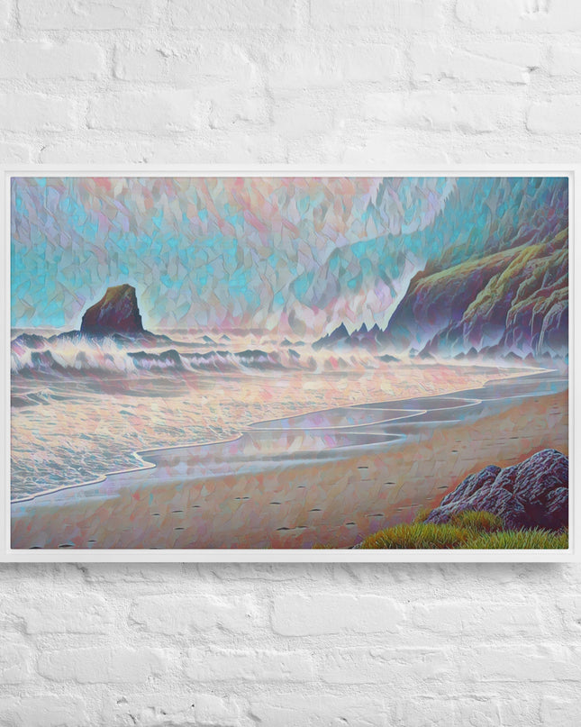 Oregon Ocean Beach - Digital Art - Framed canvas - FREE SHIPPING