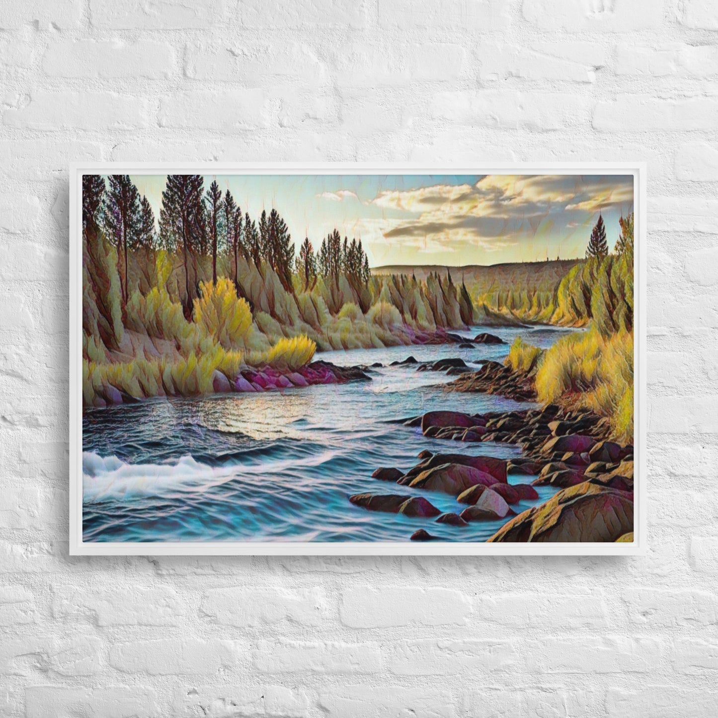 Oregon River - Digital Art - Framed canvas - FREE SHIPPING