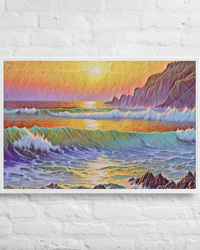 Oregon Coast Sunset - Digital Art - Framed canvas - FREE Shipping