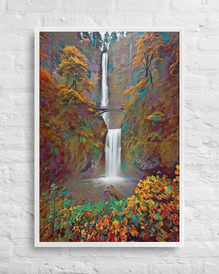 Multnomah Falls/Autumn - Digital Art - Framed canvas - FREE SHIPPING