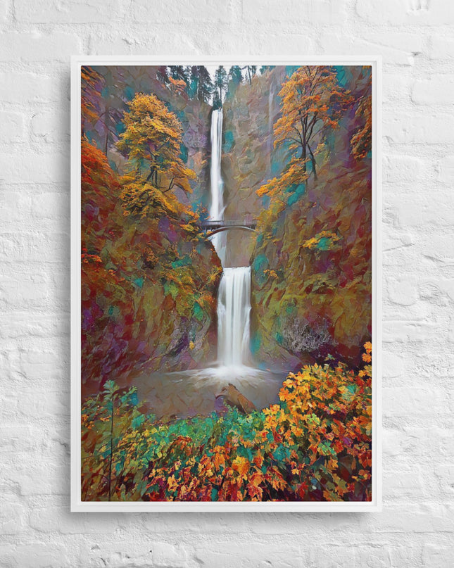 Multnomah Falls/Autumn - Digital Art - Framed canvas - FREE SHIPPING