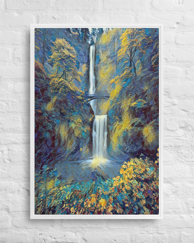 Multnomah Falls/Blue - Digital Art - Framed canvas - FREE SHIPPING