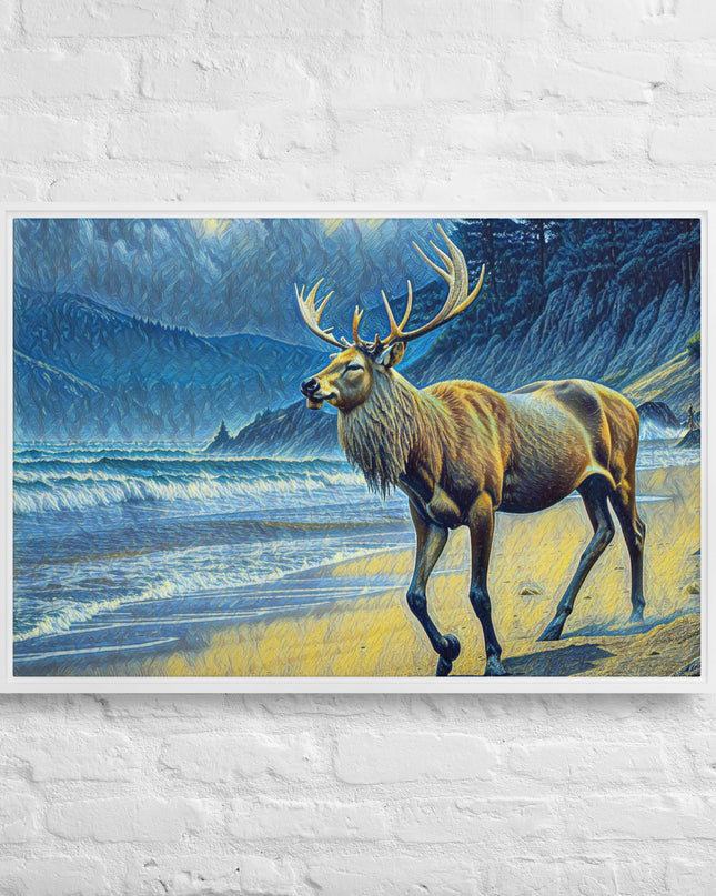 Elk on the Beach - Framed canvas - FREE SHIPPING