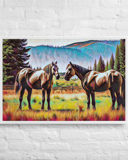 Central Oregon Horses - Digital Art - Framed canvas - FREE SHIPPING