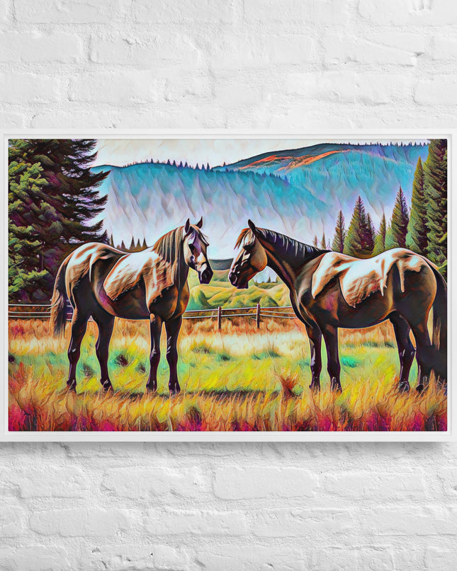 Central Oregon Horses - Digital Art - Framed canvas - FREE SHIPPING