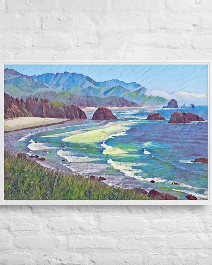 Ecola State Park - Digital Art - Framed canvas - FREE SHIPPING