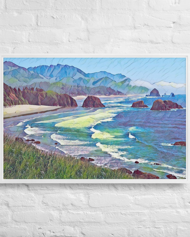 Ecola State Park - Digital Art - Framed canvas - FREE SHIPPING