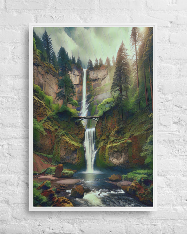 Multnomah Falls - Digital Art - Framed canvas - FREE SHIPPING
