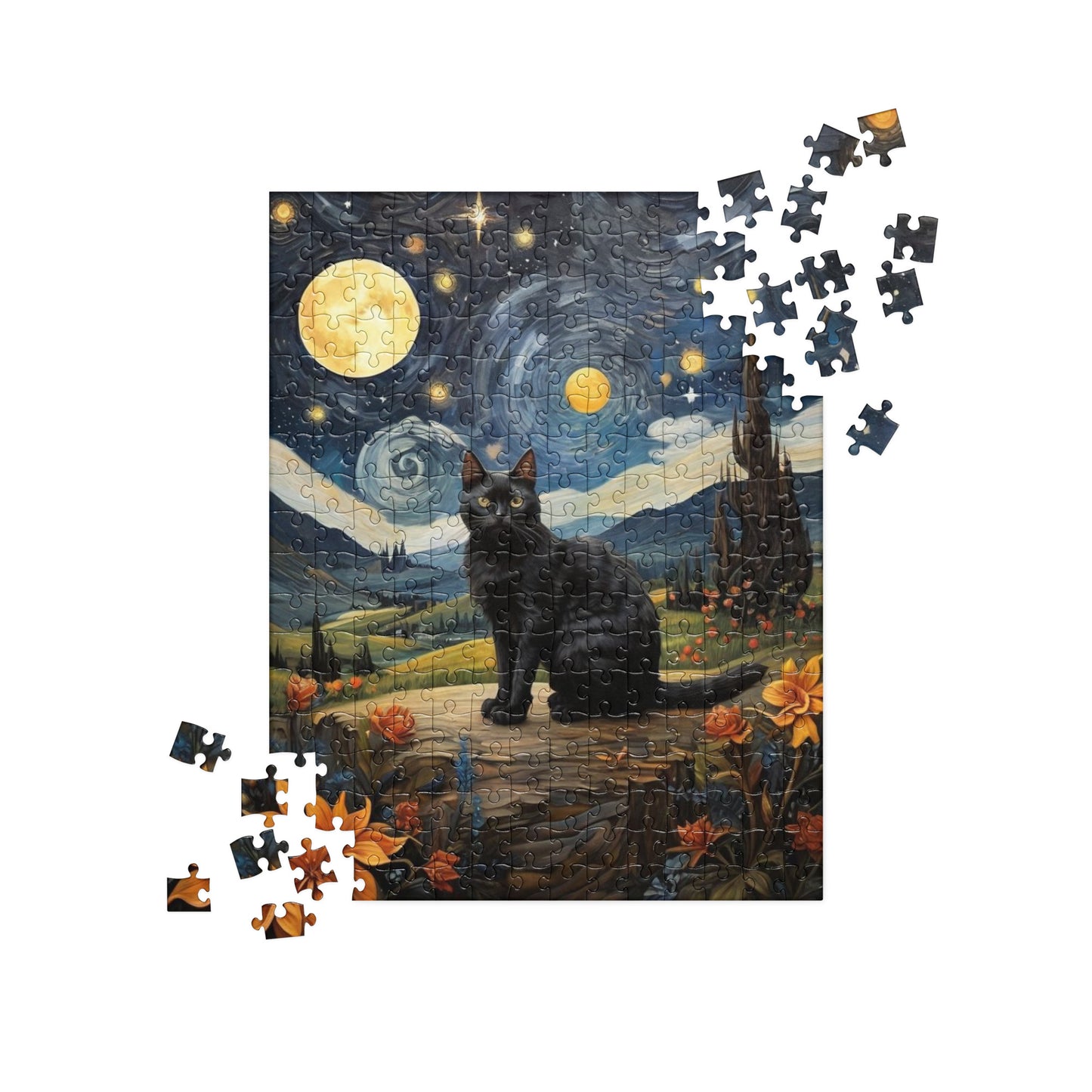 Starry Black Cat Night - Jigsaw puzzle