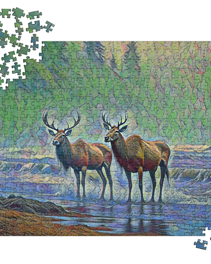 Two Elk on the Beach - Oregon - Digital Art - Jigsaw puzzle
