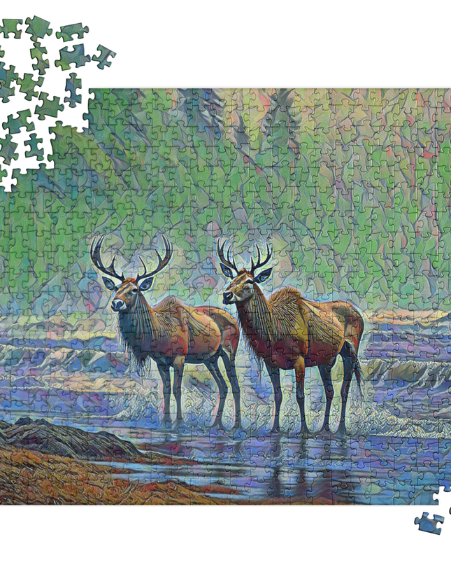 Two Elk on the Beach - Oregon - Digital Art - Jigsaw puzzle