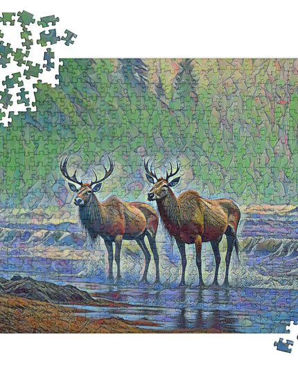 Two Elk on the Beach - Oregon - Digital Art - Jigsaw puzzle