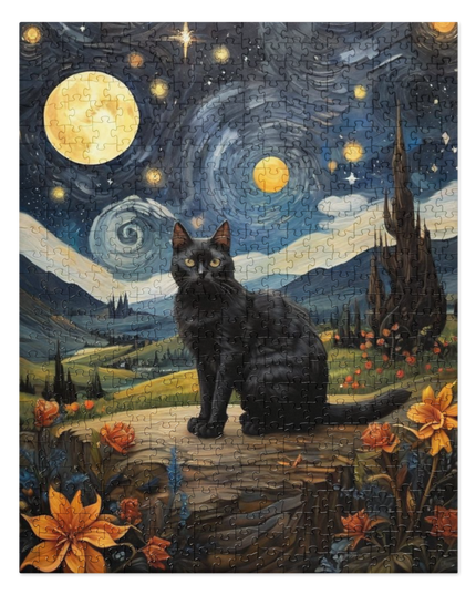 Starry Black Cat Night - Jigsaw puzzle