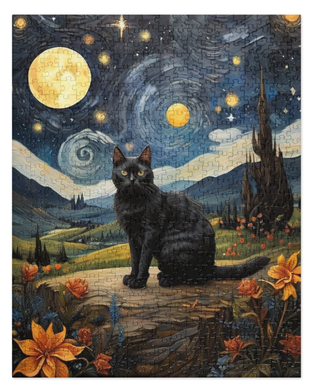 Starry Black Cat Night - Jigsaw puzzle