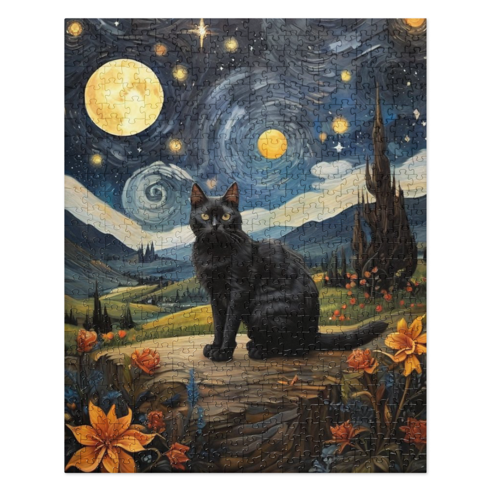 Starry Black Cat Night - Jigsaw puzzle