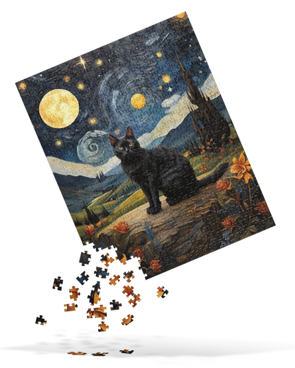 Starry Black Cat Night - Jigsaw puzzle