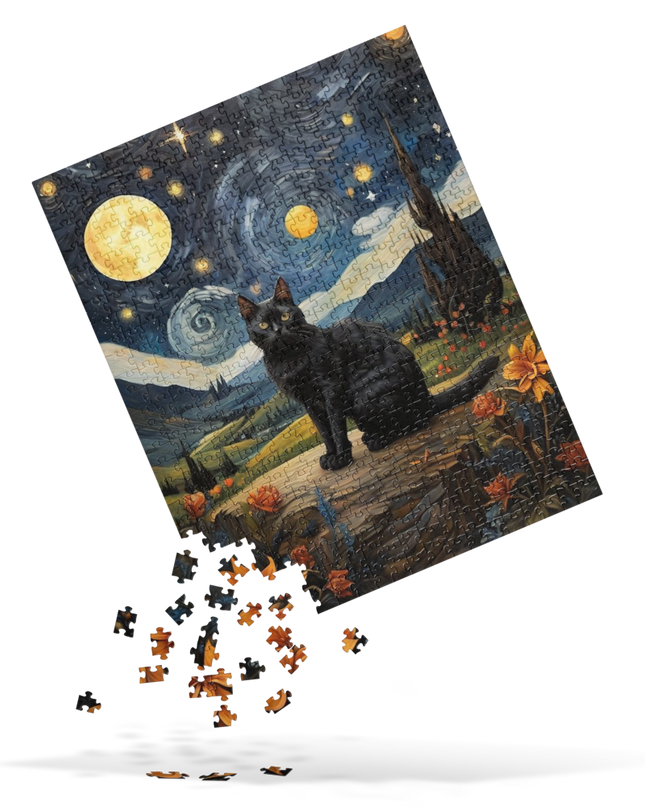 Starry Black Cat Night - Jigsaw puzzle