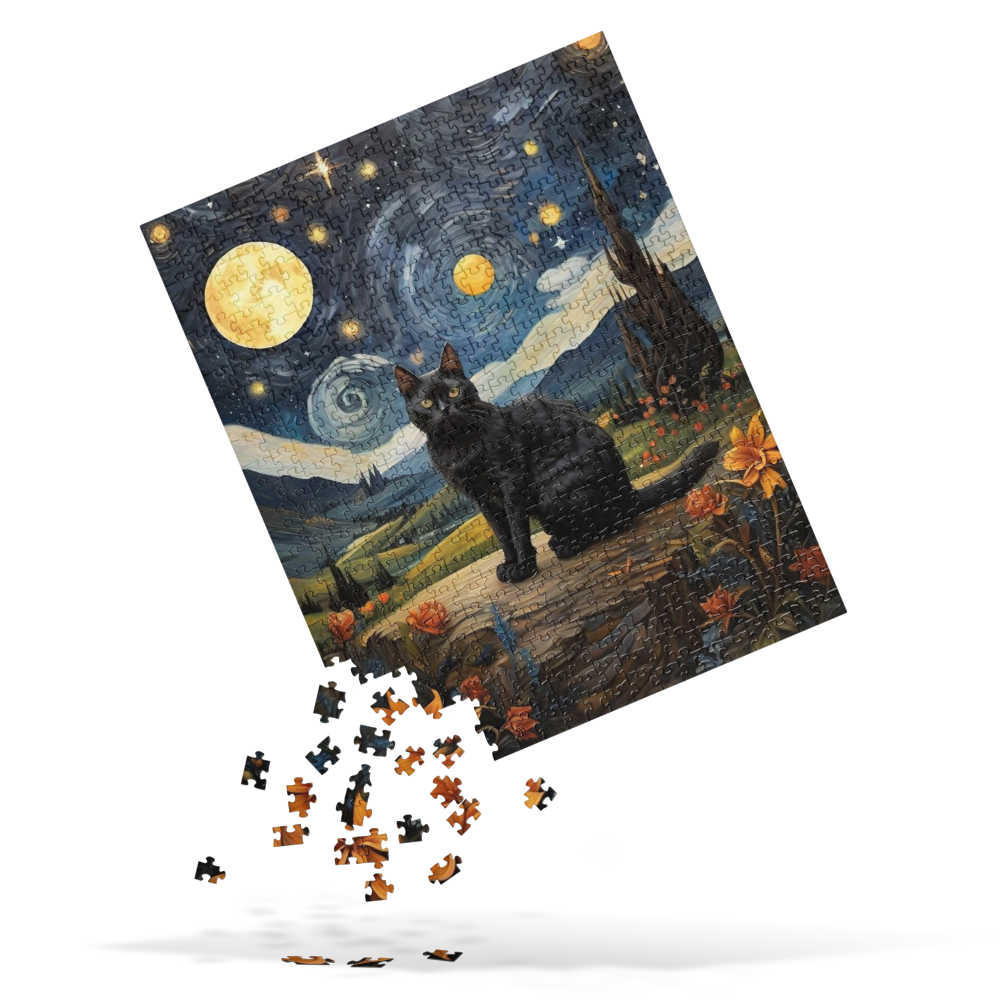 Starry Black Cat Night - Jigsaw puzzle