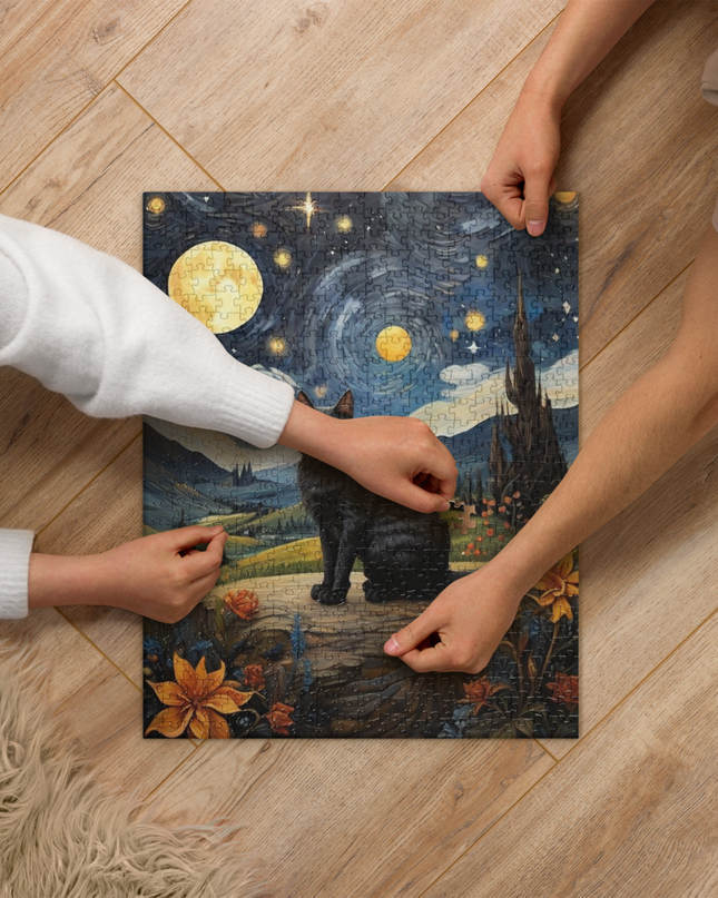Starry Black Cat Night - Jigsaw puzzle