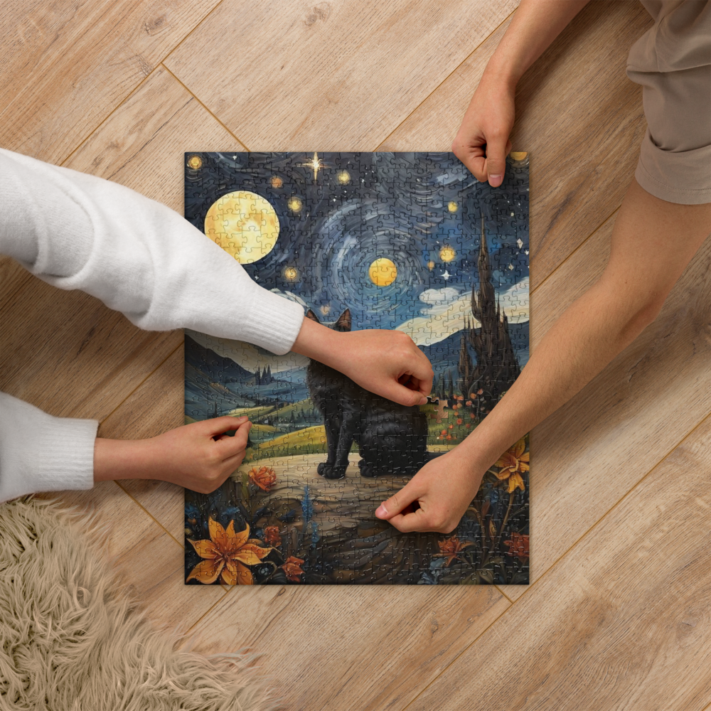 Starry Black Cat Night - Jigsaw puzzle