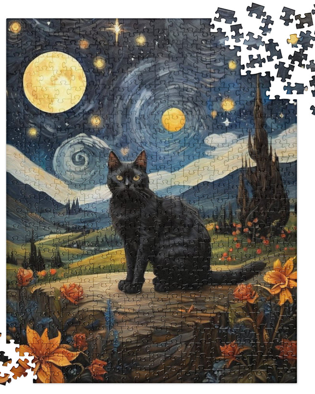 Starry Black Cat Night - Jigsaw puzzle