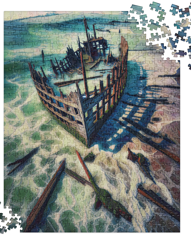 Ship Wreck on the Oregon Coast - Digital Art - Jigsaw puzzle