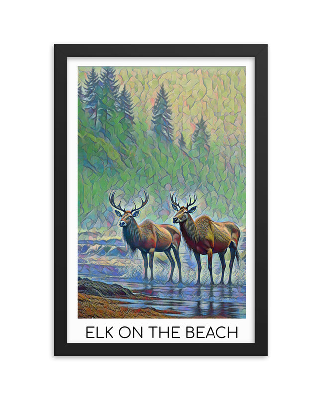 Elk on the Beach - Framed  poster