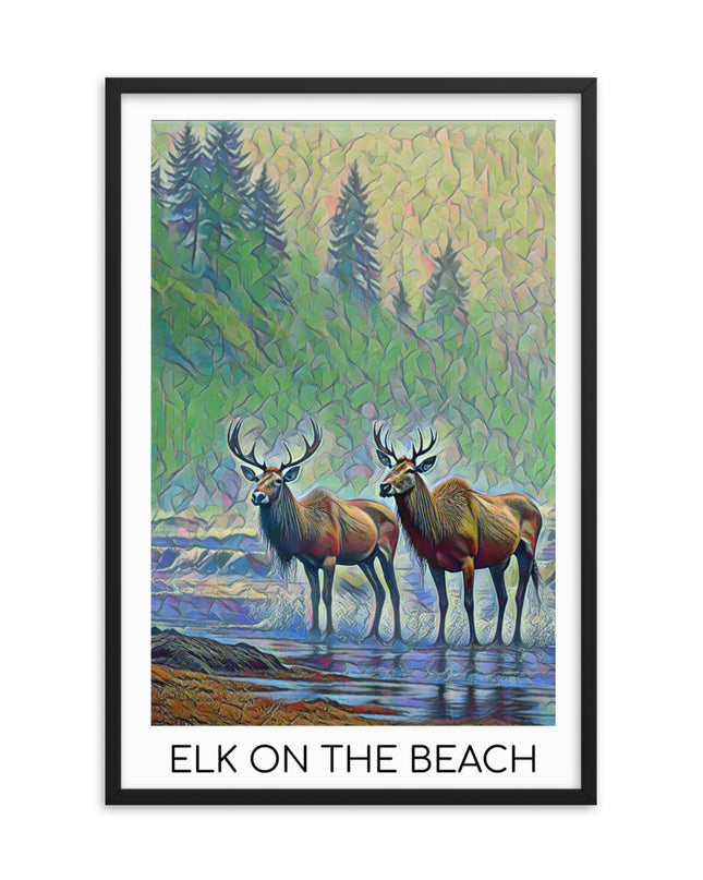 Elk on the Beach - Framed  poster