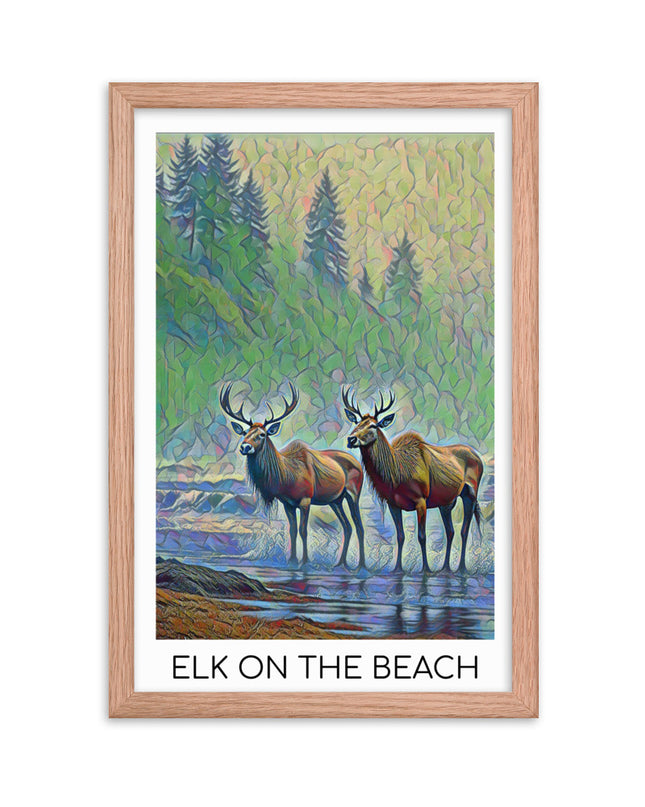 Elk on the Beach - Framed  poster