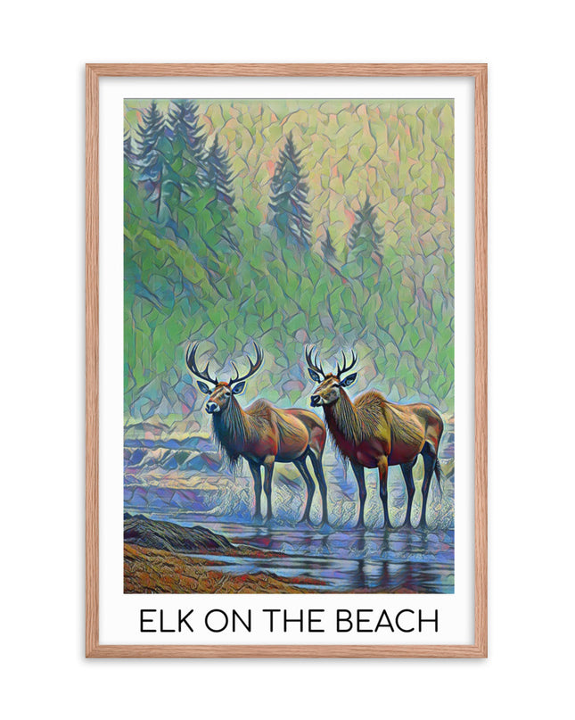 Elk on the Beach - Framed  poster