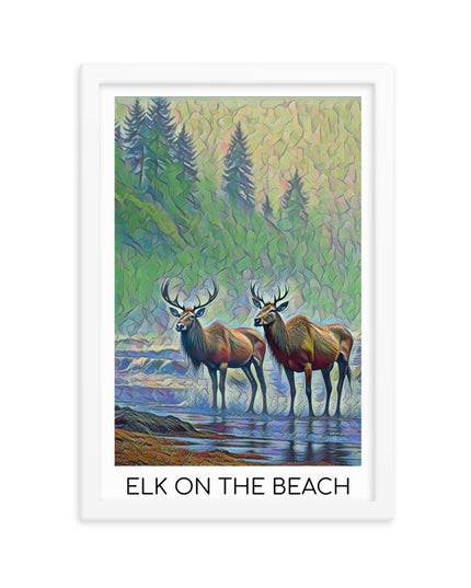 Elk on the Beach - Framed  poster