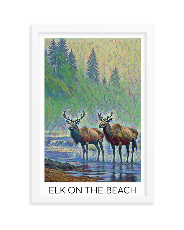 Elk on the Beach - Framed  poster