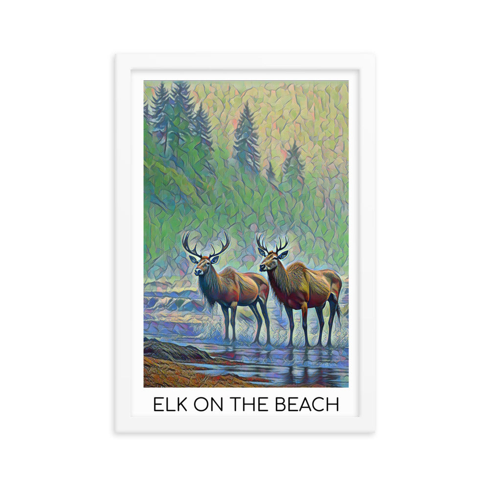 Elk on the Beach - Framed  poster
