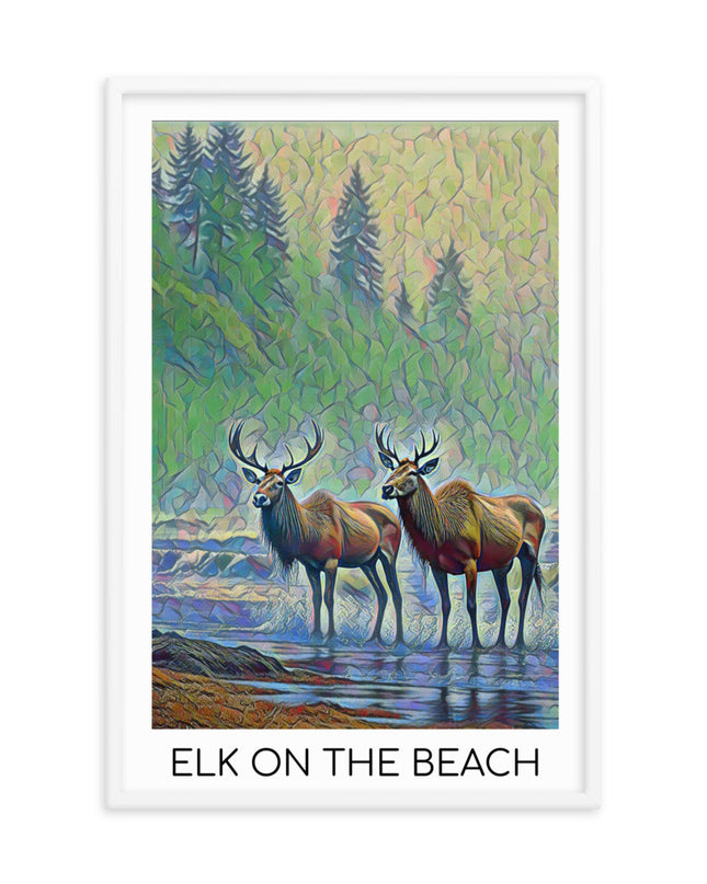 Elk on the Beach - Framed  poster