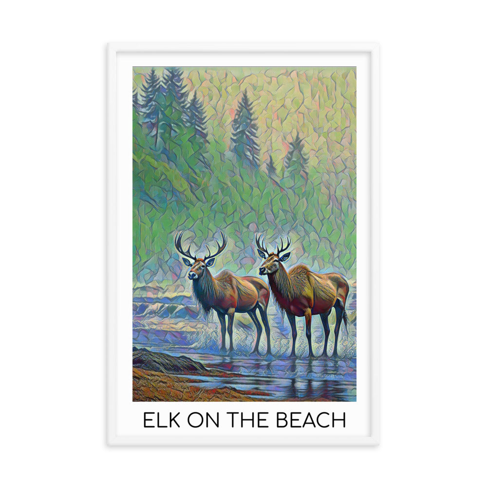 Elk on the Beach - Framed  poster