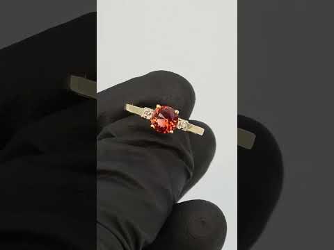 Red Oregon Sunstone .6 Ct Promise Ring W/Diamonds