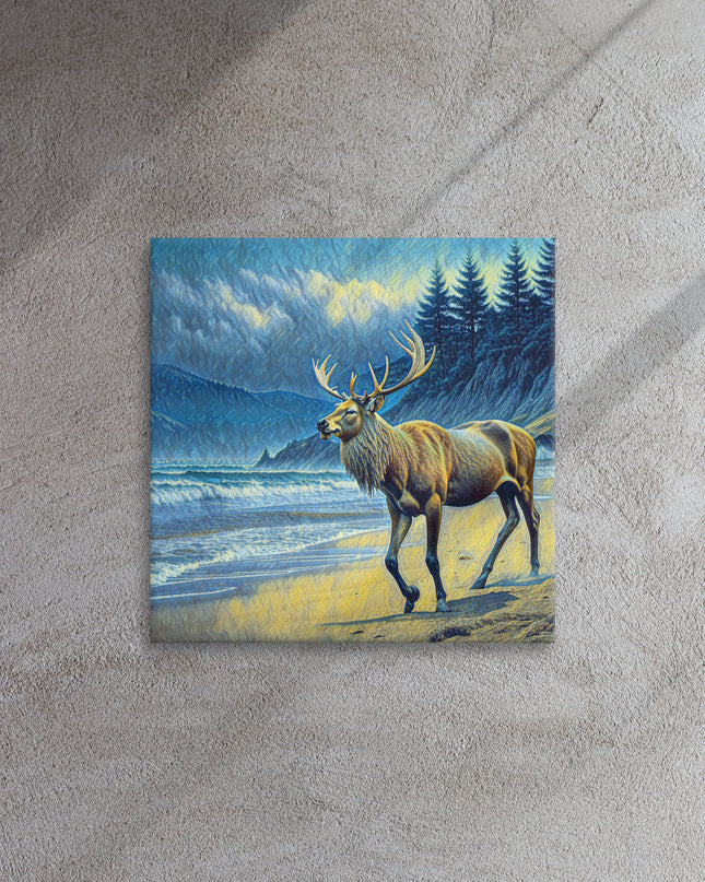 Elk on the Beach - Oregon - Digital Art -Thin canvas