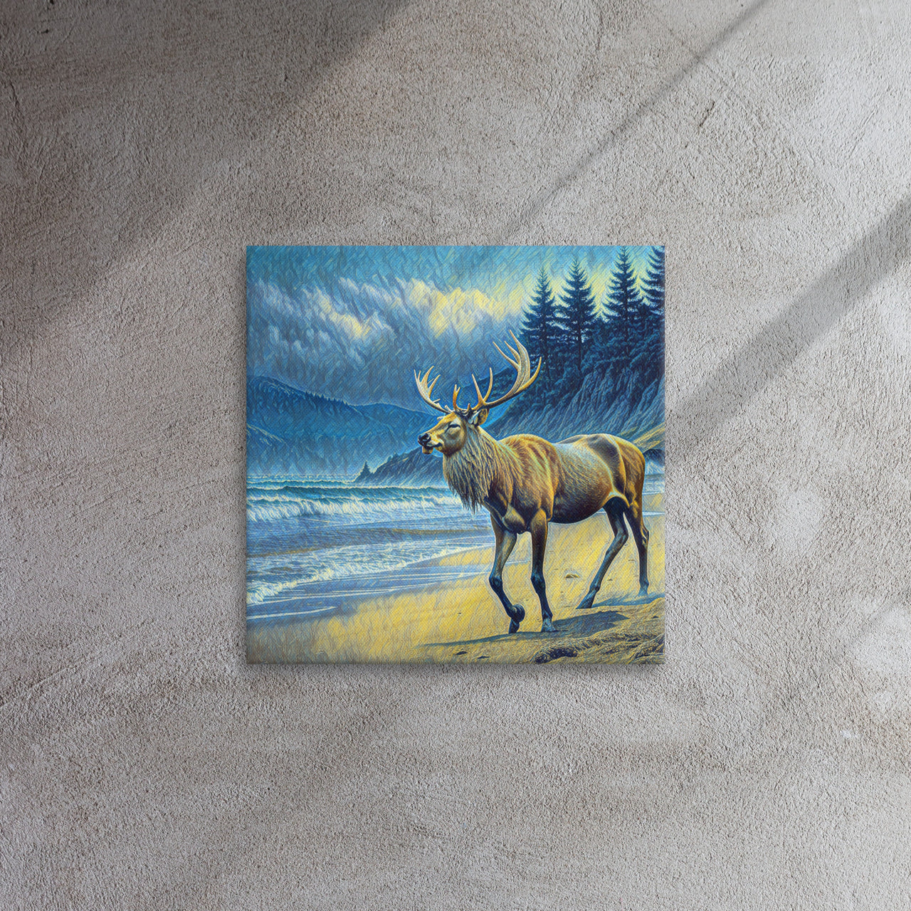 Elk on the Beach - Oregon - Digital Art -Thin canvas