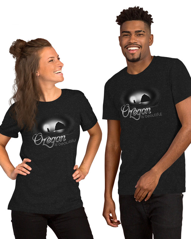 Oregon is Beautiful/ Haystack Rock - BW - Unisex t-shirt