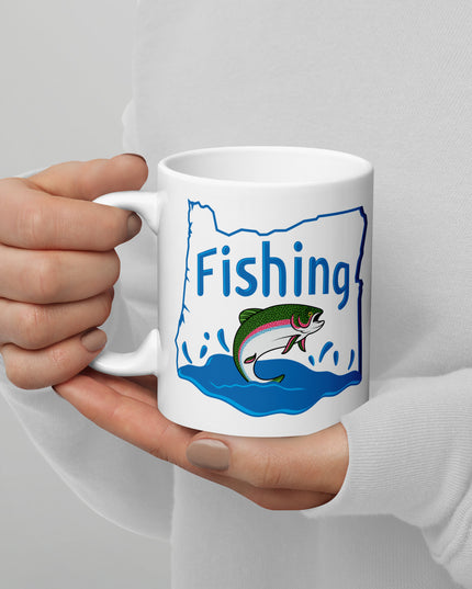 Oregon Fishing - White glossy mug
