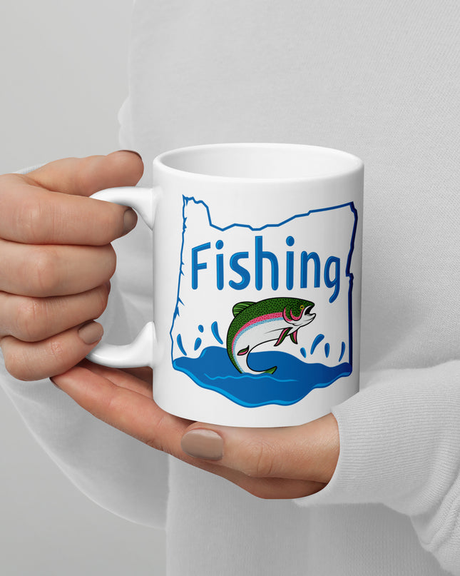 Oregon Fishing - White glossy mug
