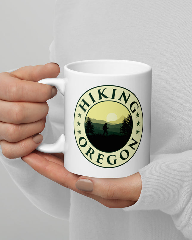 Hiking Oregon - White glossy mug