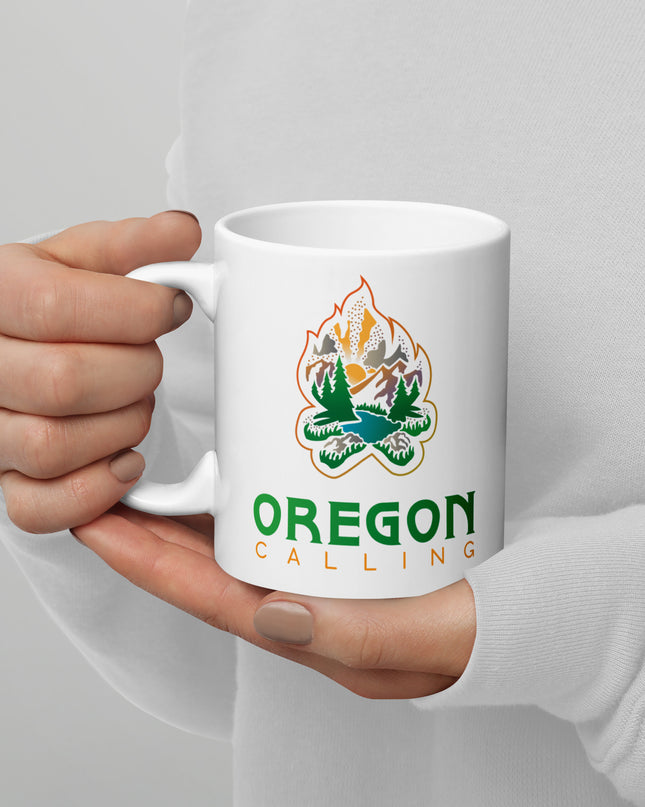 Oregon Calling - White glossy mug
