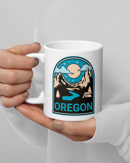 Camping Oregon - White glossy mug
