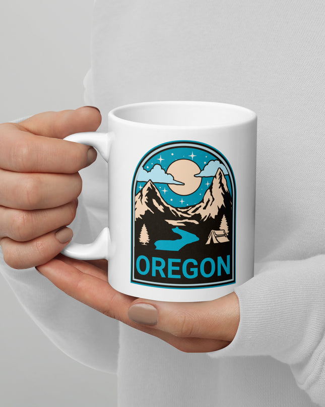Camping Oregon - White glossy mug